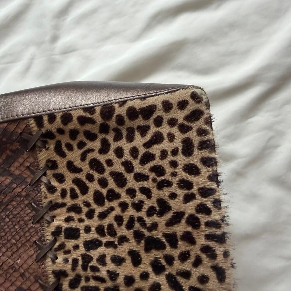 Vtg Y2K 2000s Brown Genuine Leather Animal Print Shoulder Purse - Picture 7 of 11